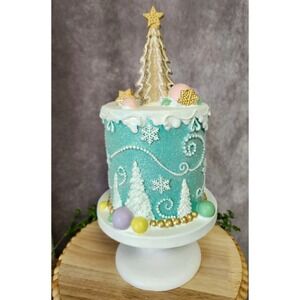 SUGARPLUM DREAMS Faux Holiday Cake With Gingerbread Christmas Tree On A Pedestal